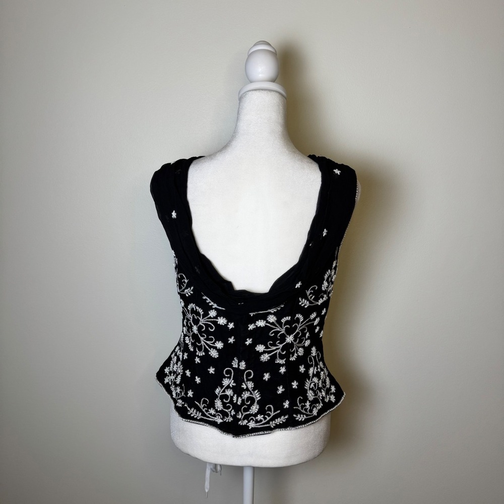 Vintage Andretta Donatello Silk Beaded Embroidered Top Black L Italian - Picture 2 of 9
